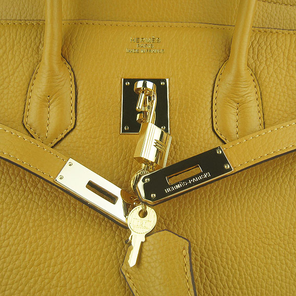 High Quality Fake Hermes 35CM Embossed Veins Leather Bag Yellow 6089 - Click Image to Close